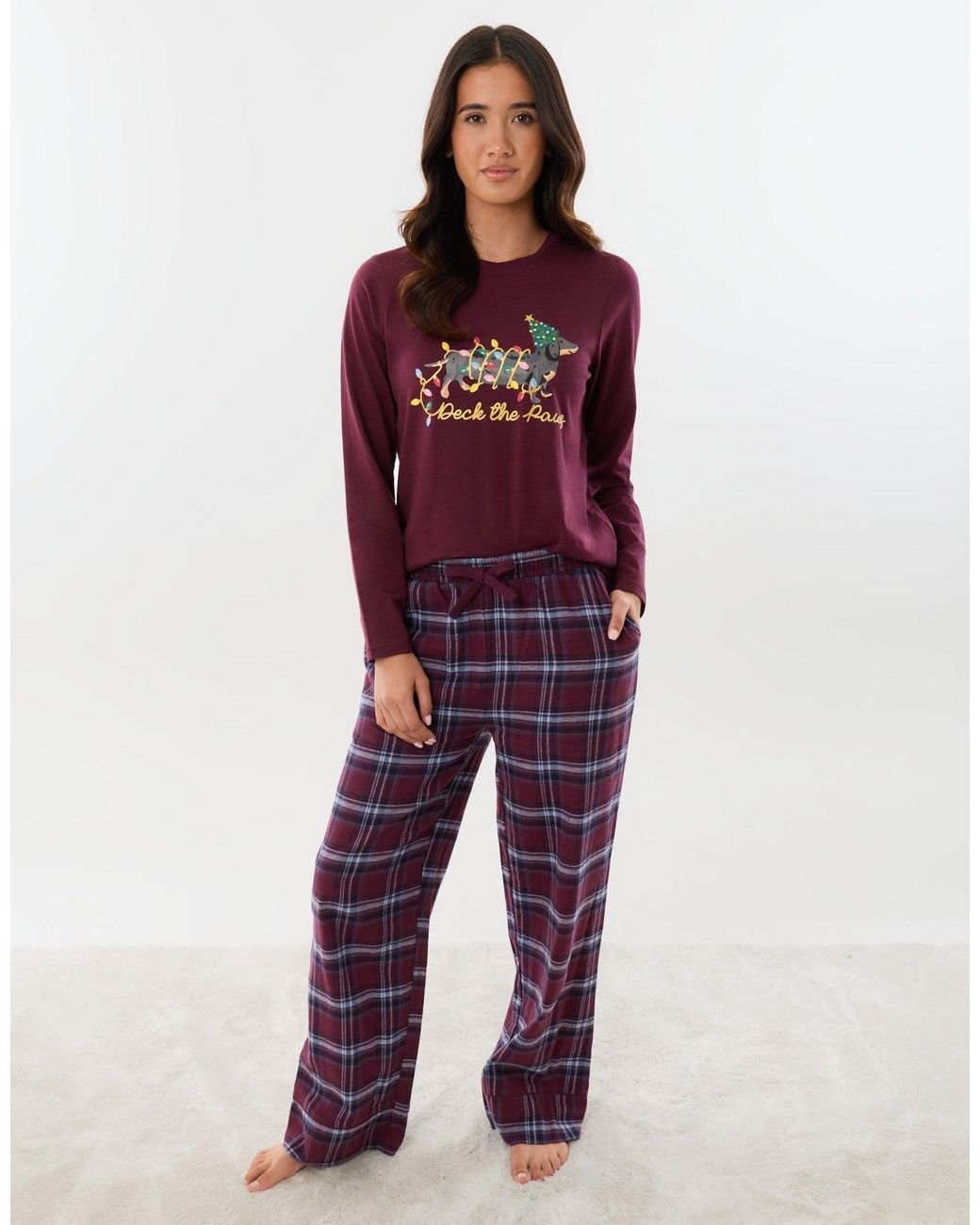 Threadbare Red Petite Cotton Deck The Paws Christmas Pyjama Set