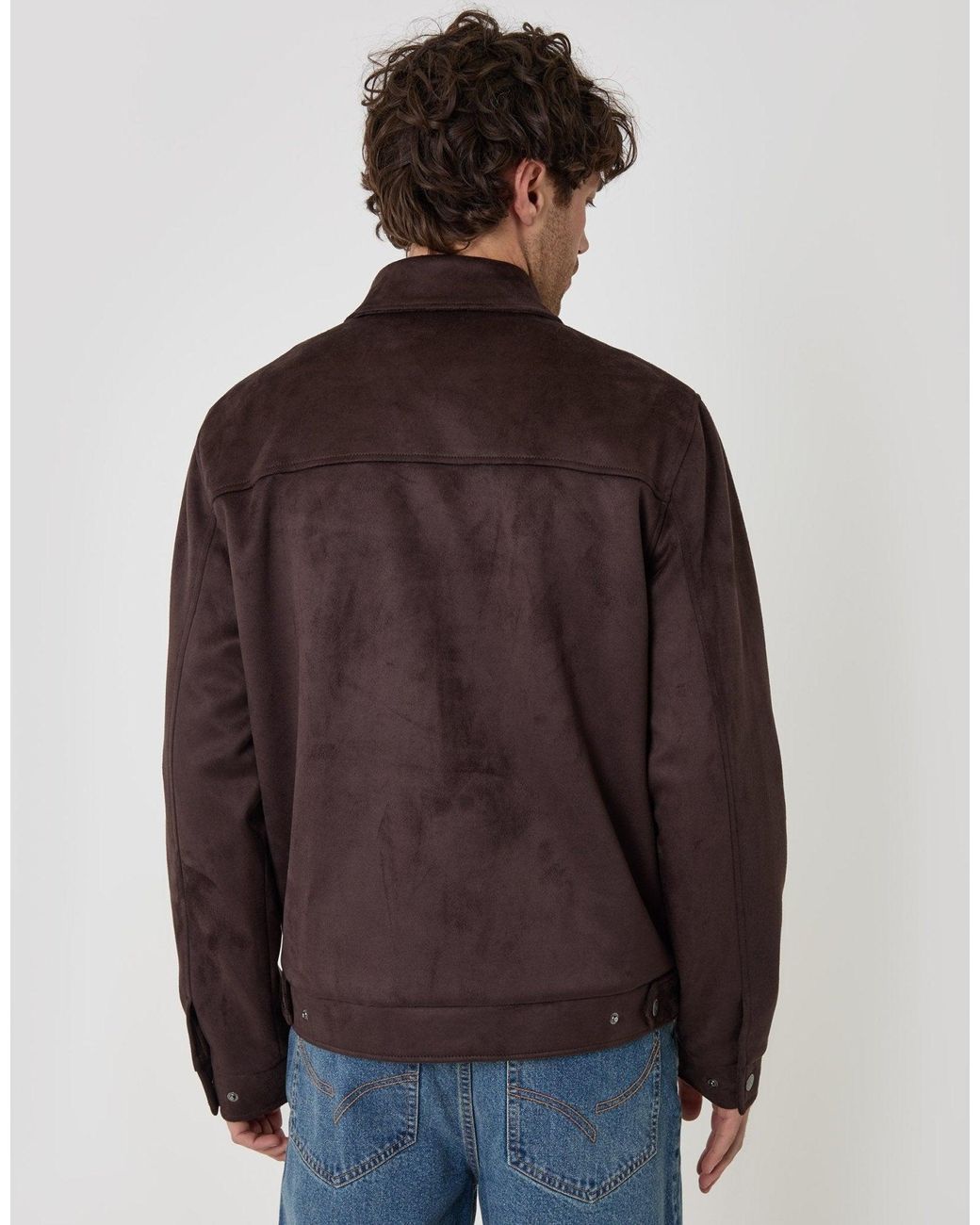 Threadbare Brown Faux Suede Collared Jacket for men