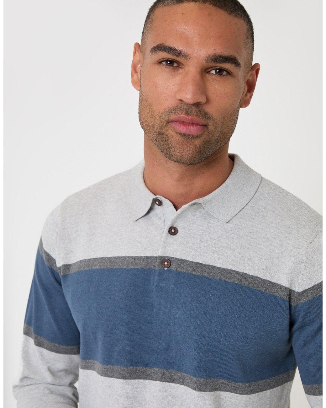 Threadbare Blue Boxy Fit Cotton Rich Rugby Polo for men