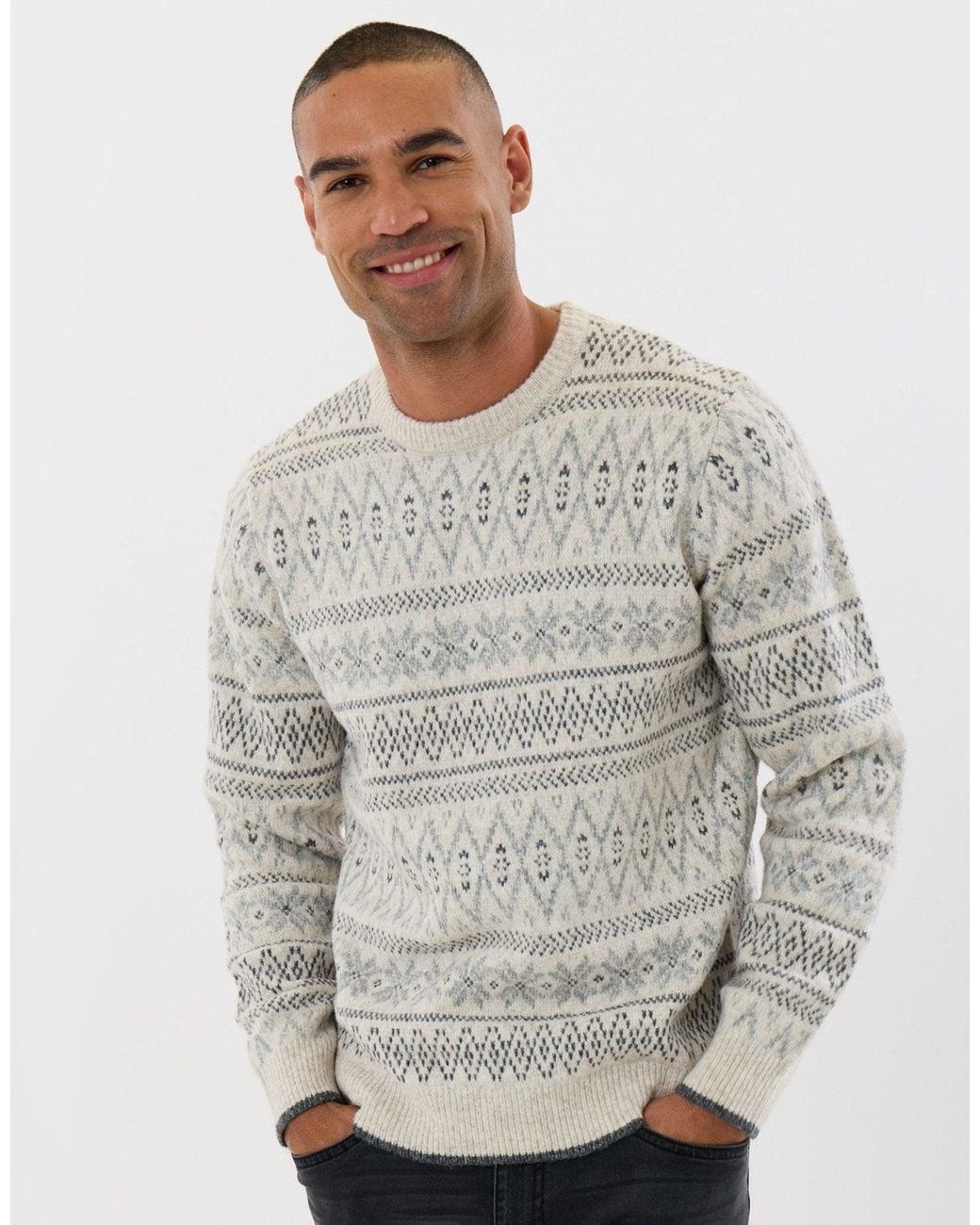 Threadbare Gray Snowflake Fairisle Christmas Jumper for men