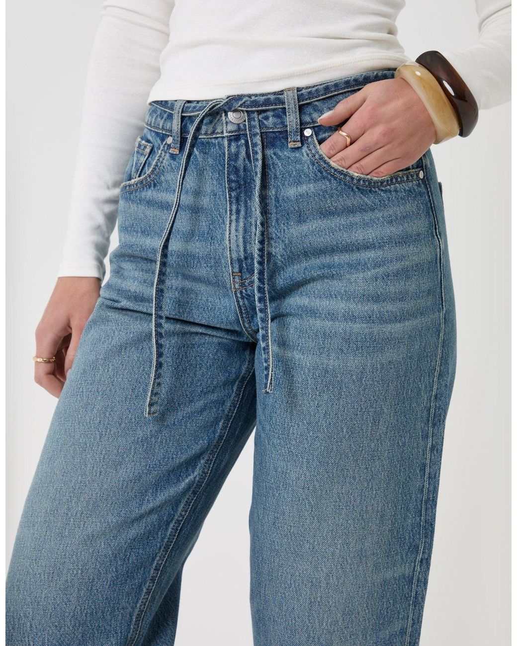 Threadbare Blue Tie Belt Barrel Leg Jeans
