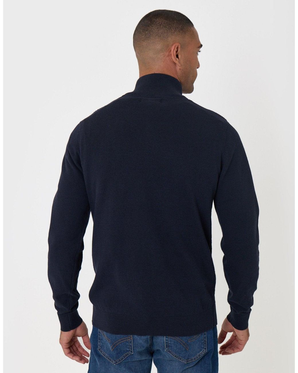Threadbare Blue Mini Cable Knit Quarter Zip Jumper for men