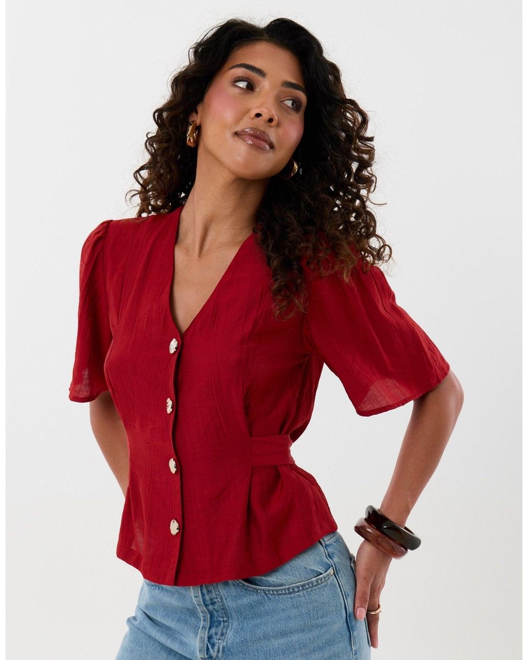 Threadbare Red Flutter Sleeves Top