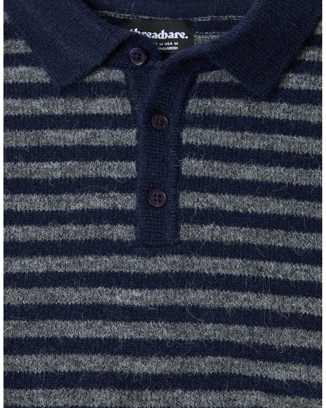 Threadbare Blue Knitted Long Sleeve Polo for men