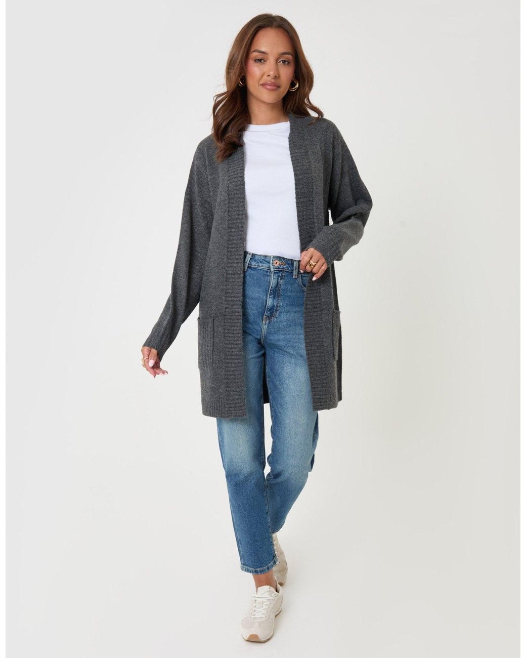 Threadbare Gray Longline Knitted Open Cardigan