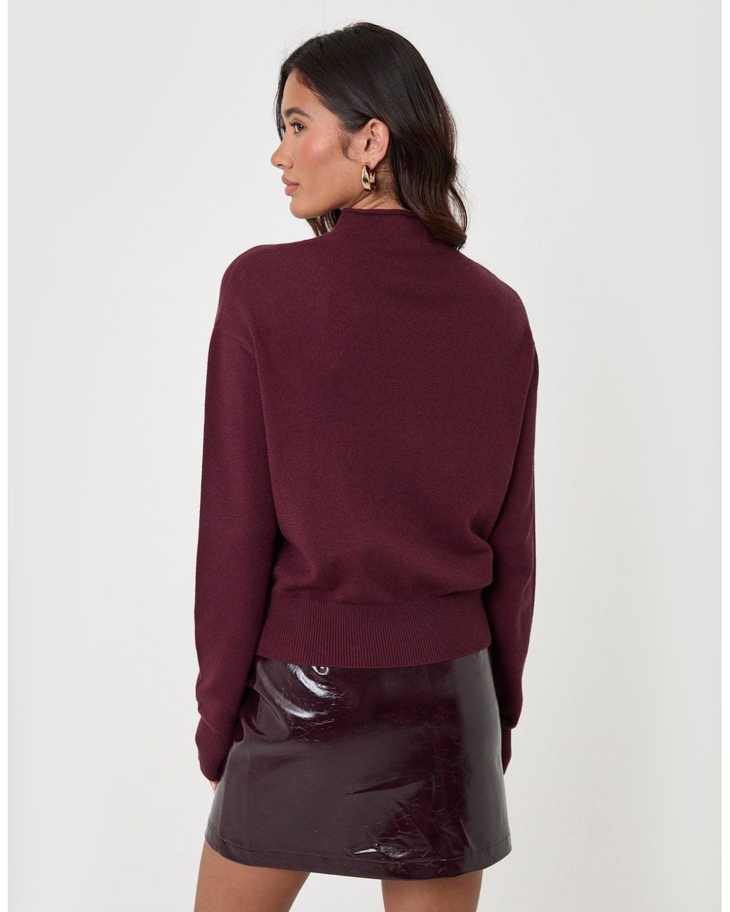 Threadbare Red Compact Knit Funnel Neck Cardigan