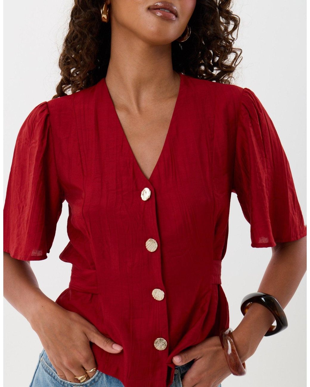 Threadbare Red Flutter Sleeves Top
