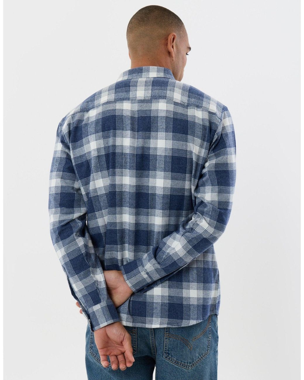Threadbare Blue Relaxed Fit Cotton Patch Pocket Shirt for men