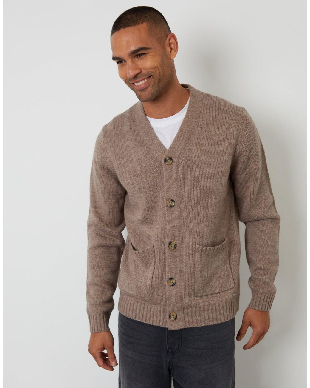 Threadbare Brown Knitted V-Neck Cardigan for men