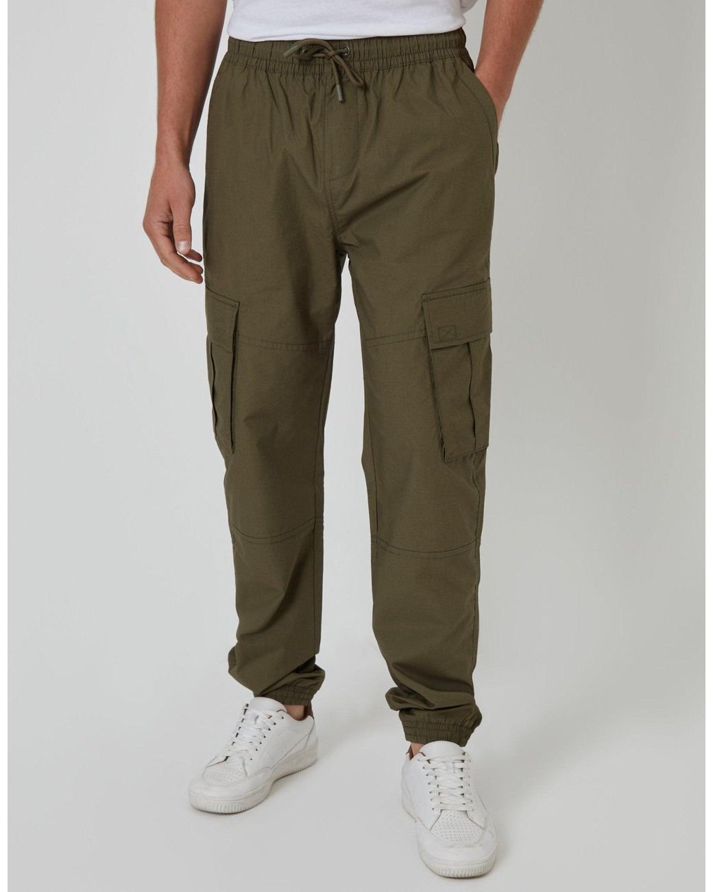 Threadbare Green Elasticated Waist Cargo Trousers for men