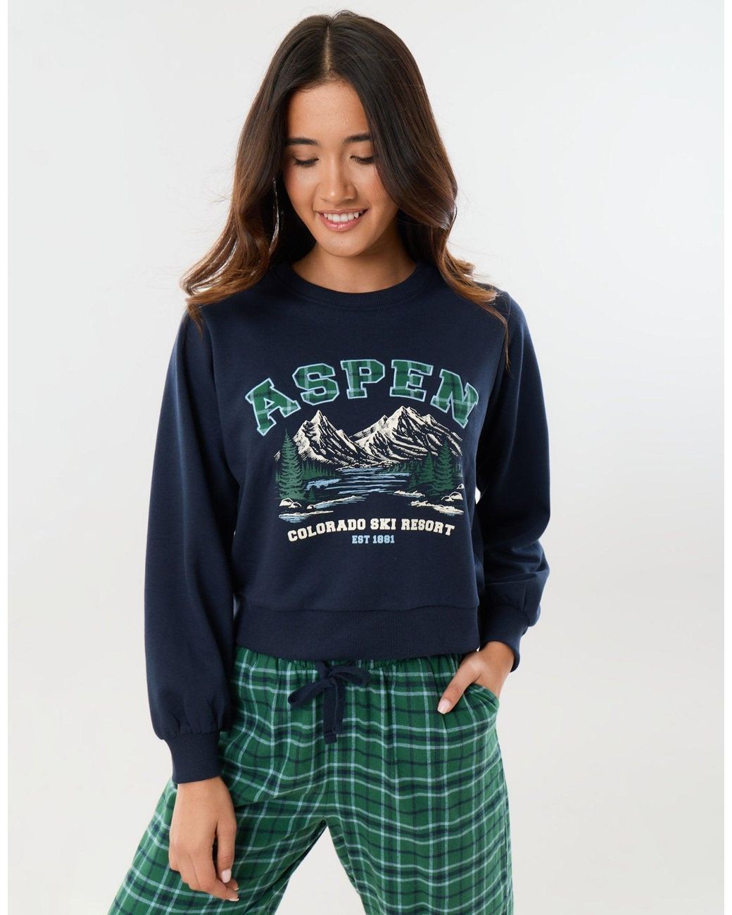 Threadbare Green Sweatshirt & Barrel Leg Trousers Pyjama Set