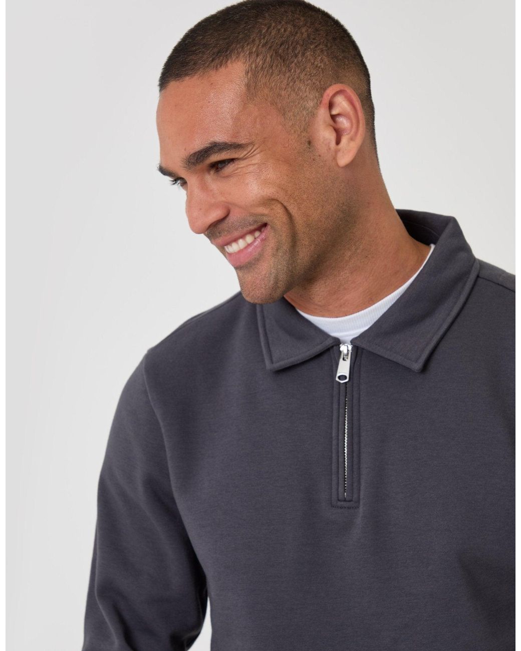Threadbare Blue Cotton Rich Quarter Zip Polo Sweatshirt for men