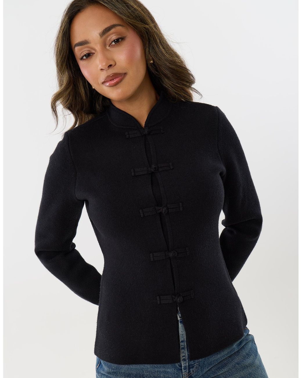 Threadbare Blue Mandarin Style Knitted Cardigan