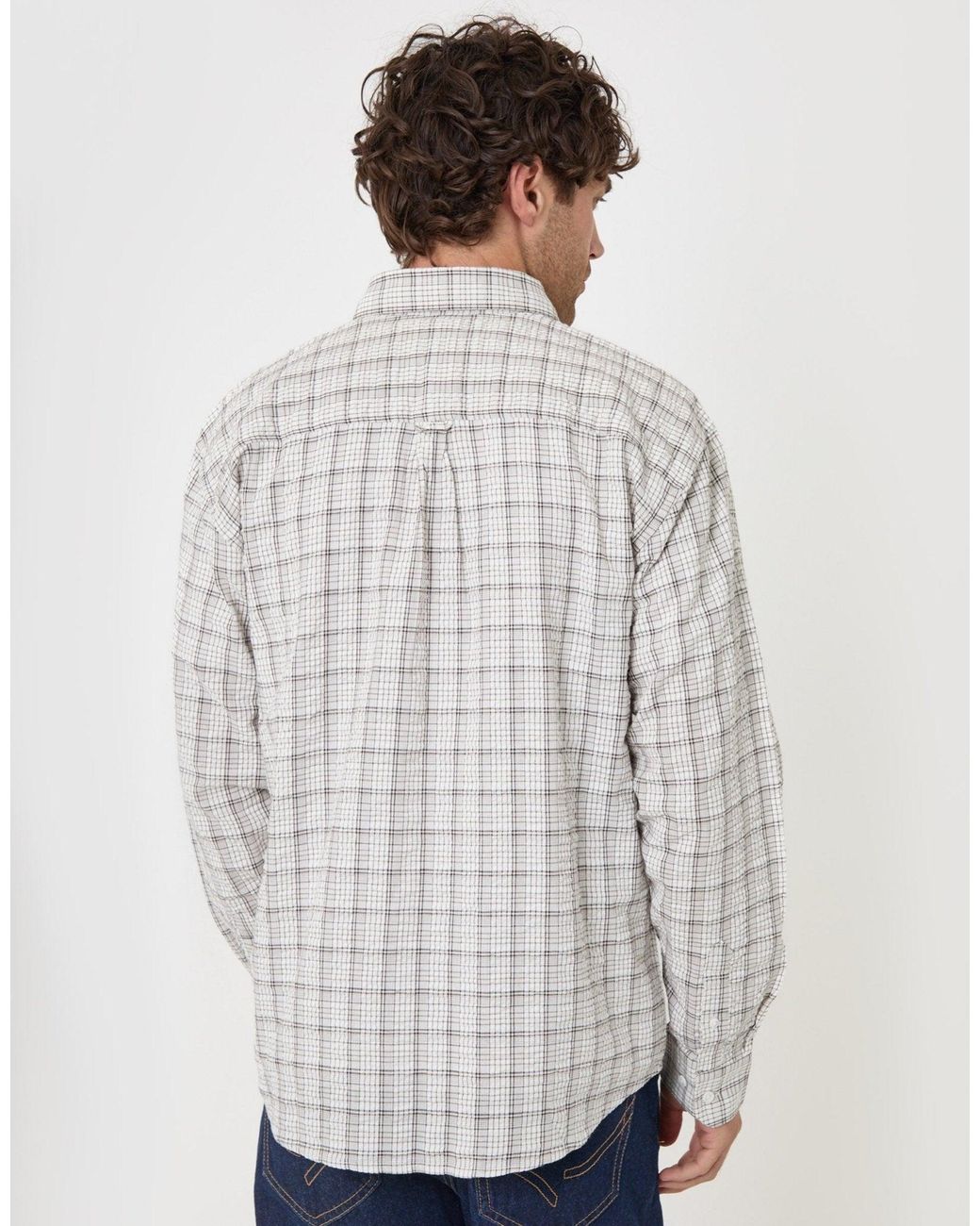 Threadbare Gray Relaxed Fit Cotton Seersucker Shirt for men