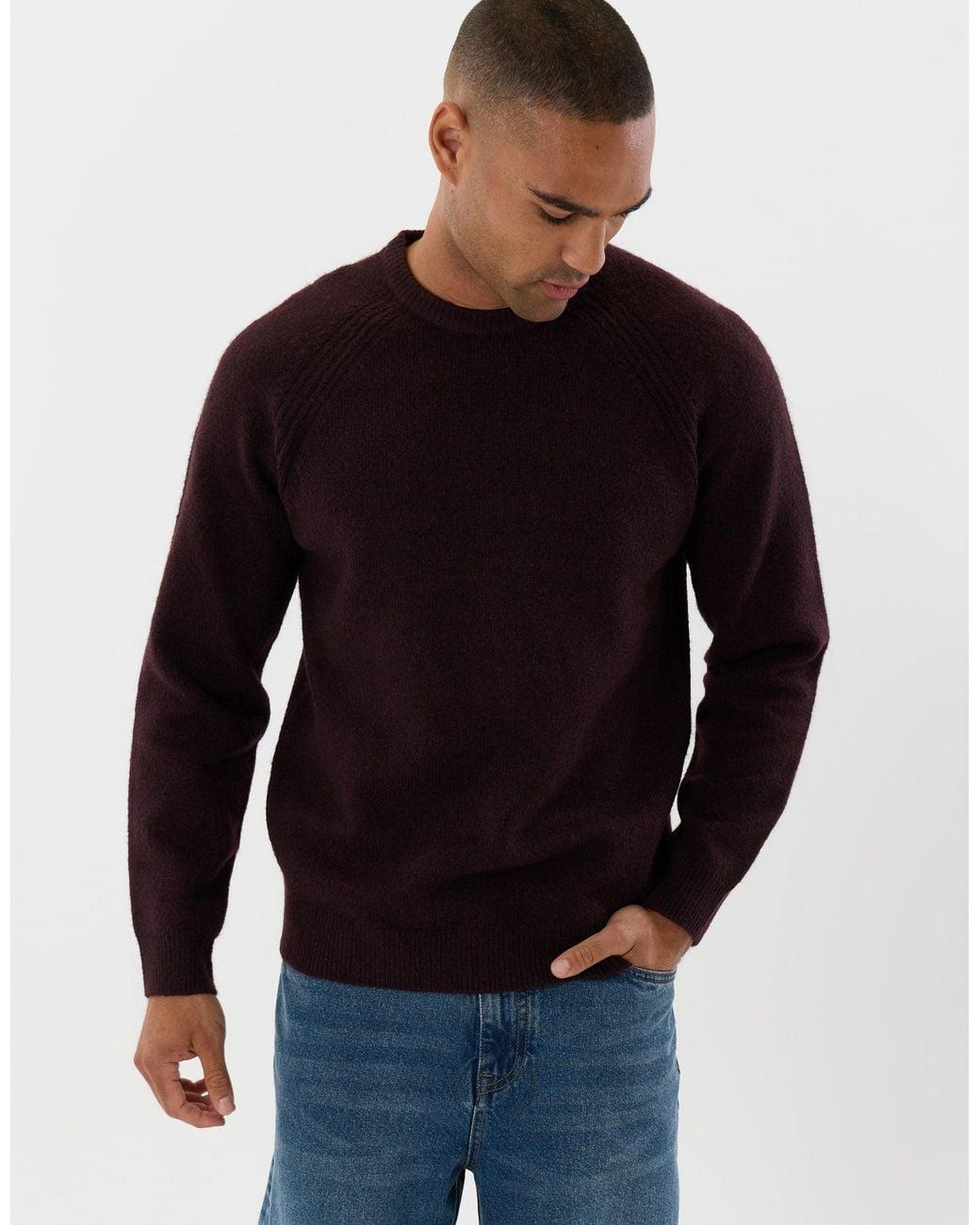 Threadbare Blue Raglan Rib Knitted Crew Neck Jumper for men