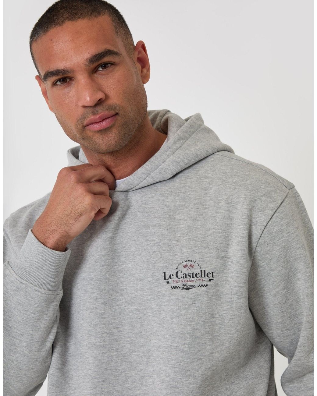 Threadbare Gray Relaxed Fit Le Castellet Graphic Print Hoodie for men