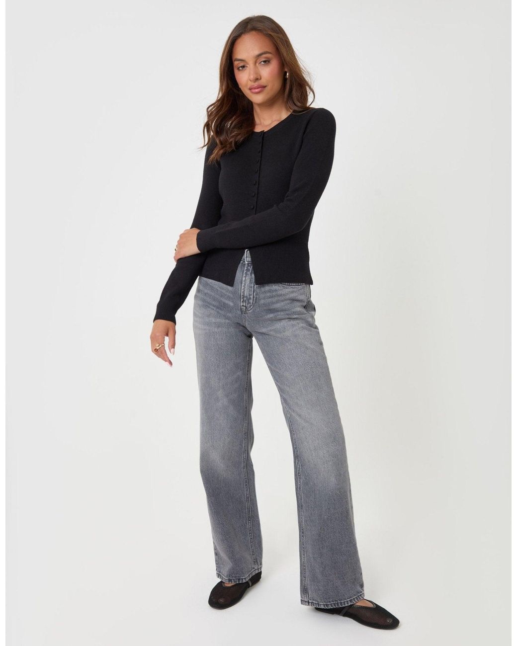 Threadbare Black Crew Neck Compact Knitted Cardigan