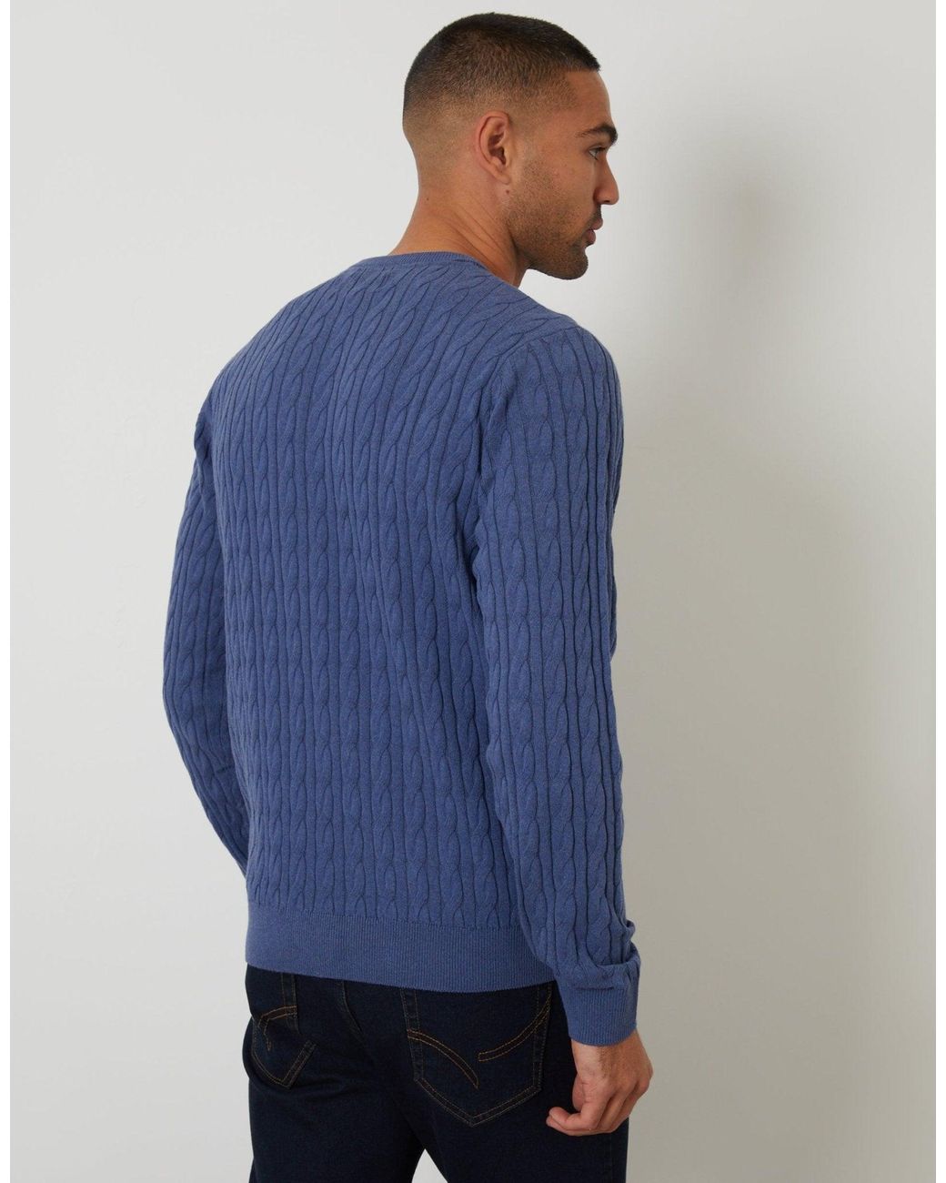 Threadbare Blue Cable Knit Crew Neck Jumper for men