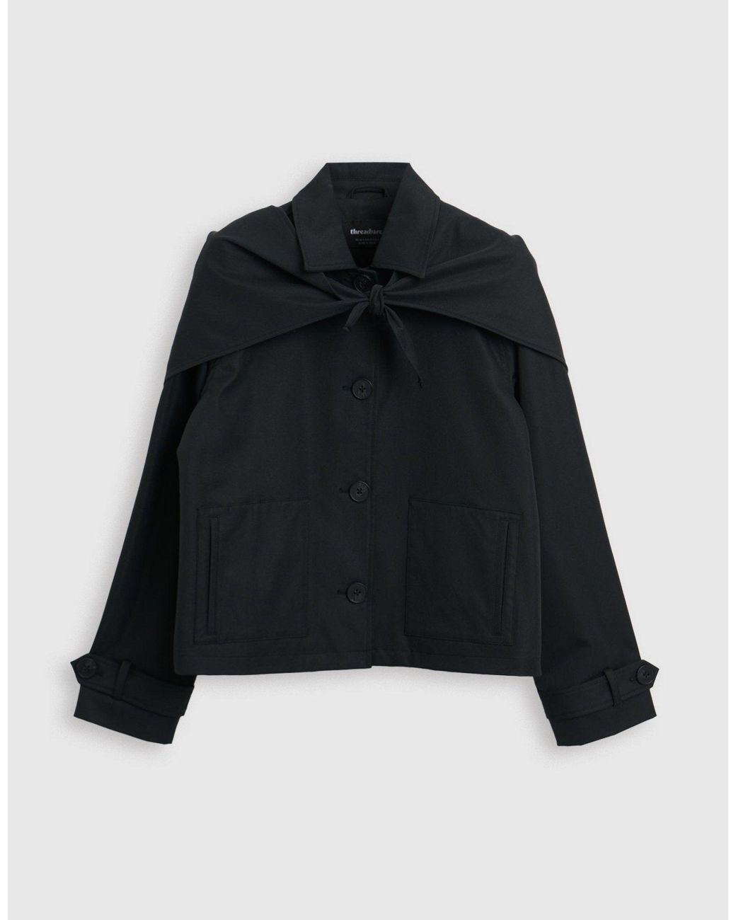 Threadbare Blue Scarf Detail Cropped Trench Coat