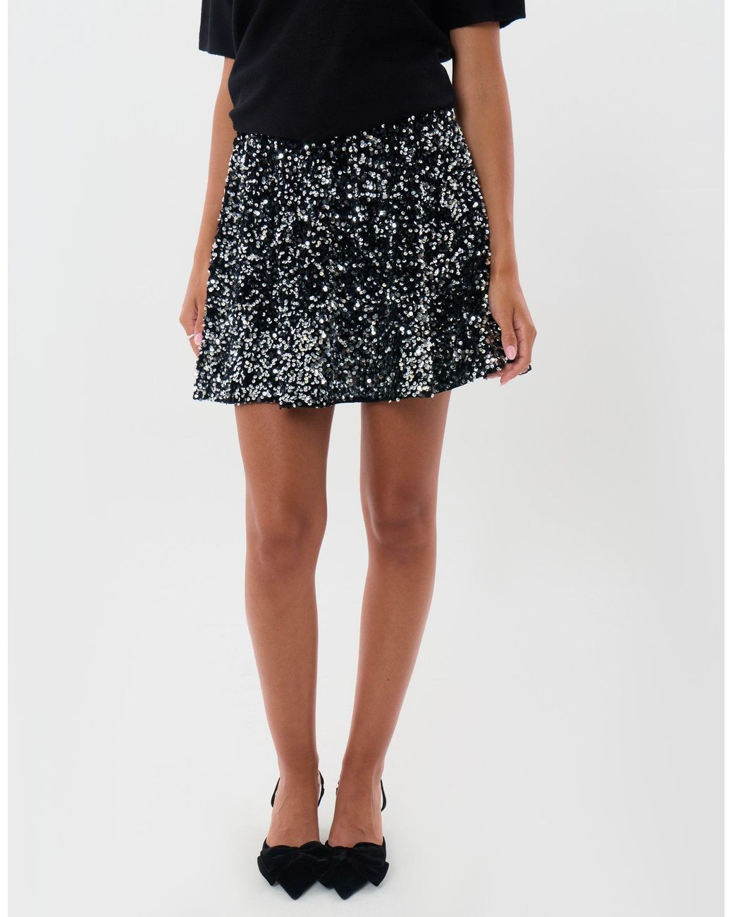 Threadbare Black Sequin Mini Swing Skirt