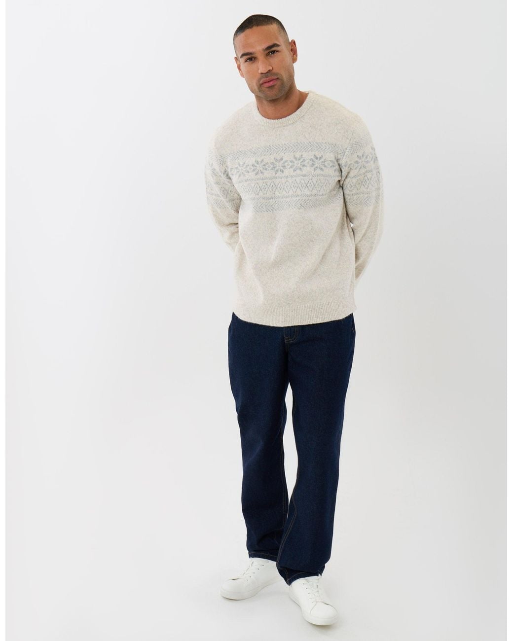 Threadbare Gray Fairisle Snowflake Knitted Christmas Jumper for men
