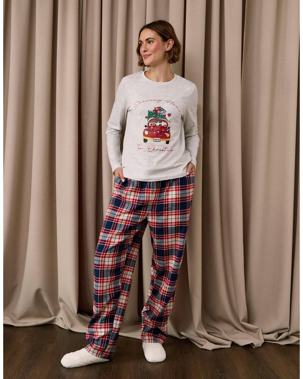 Threadbare Brown Cotton Driving Home For Christmas Pyjama Set