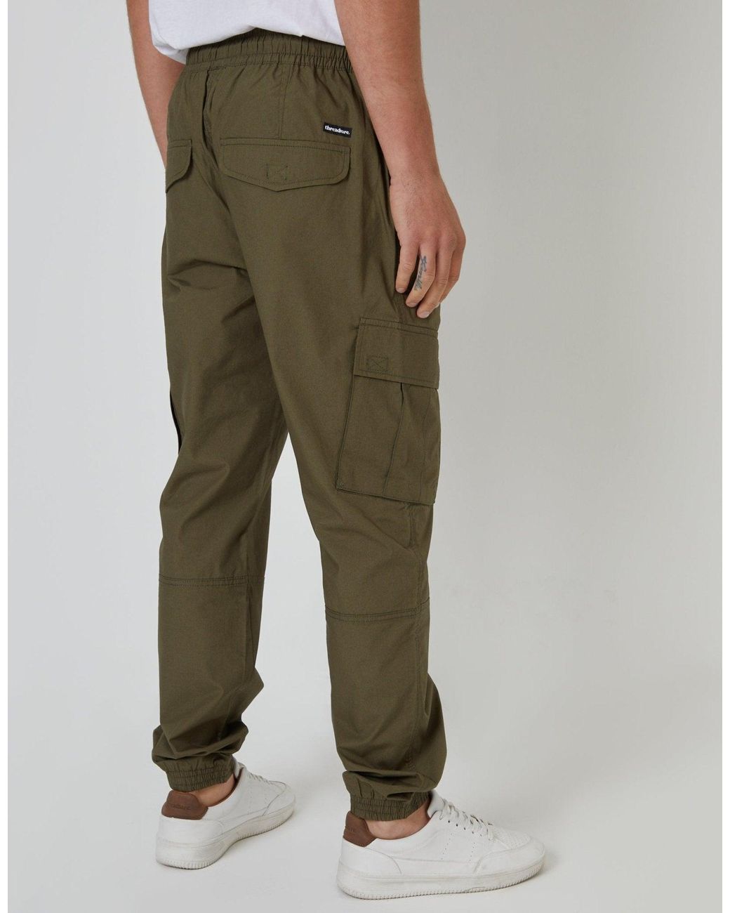 Threadbare Green Elasticated Waist Cargo Trousers for men