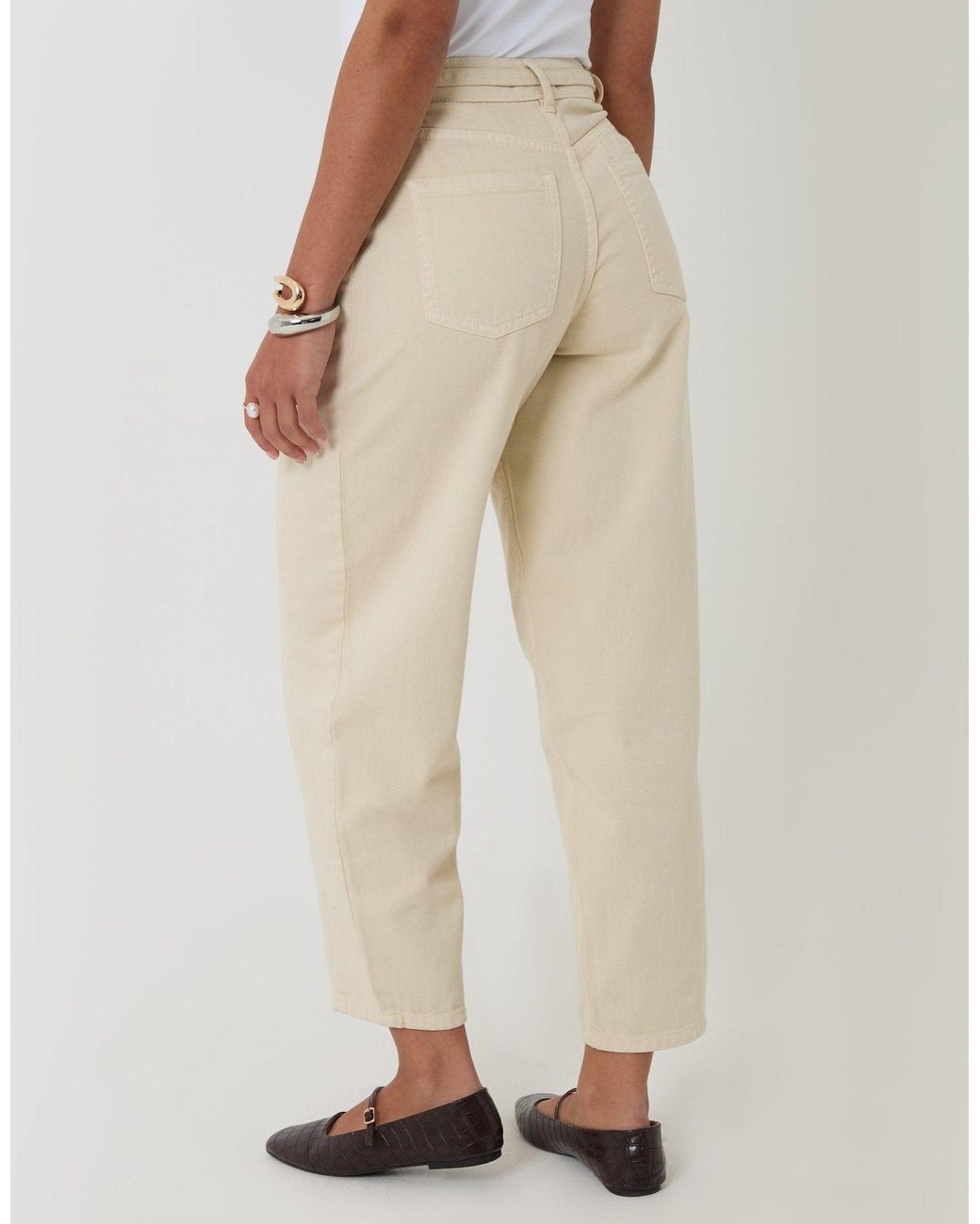 Threadbare Natural Petite Belted Barrel Leg Jeans