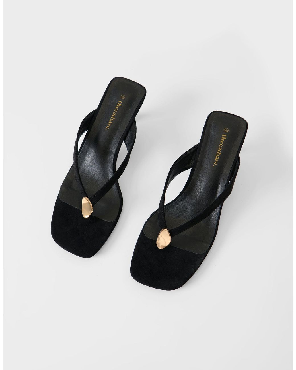 Threadbare Black Toe Post Kitten Heels