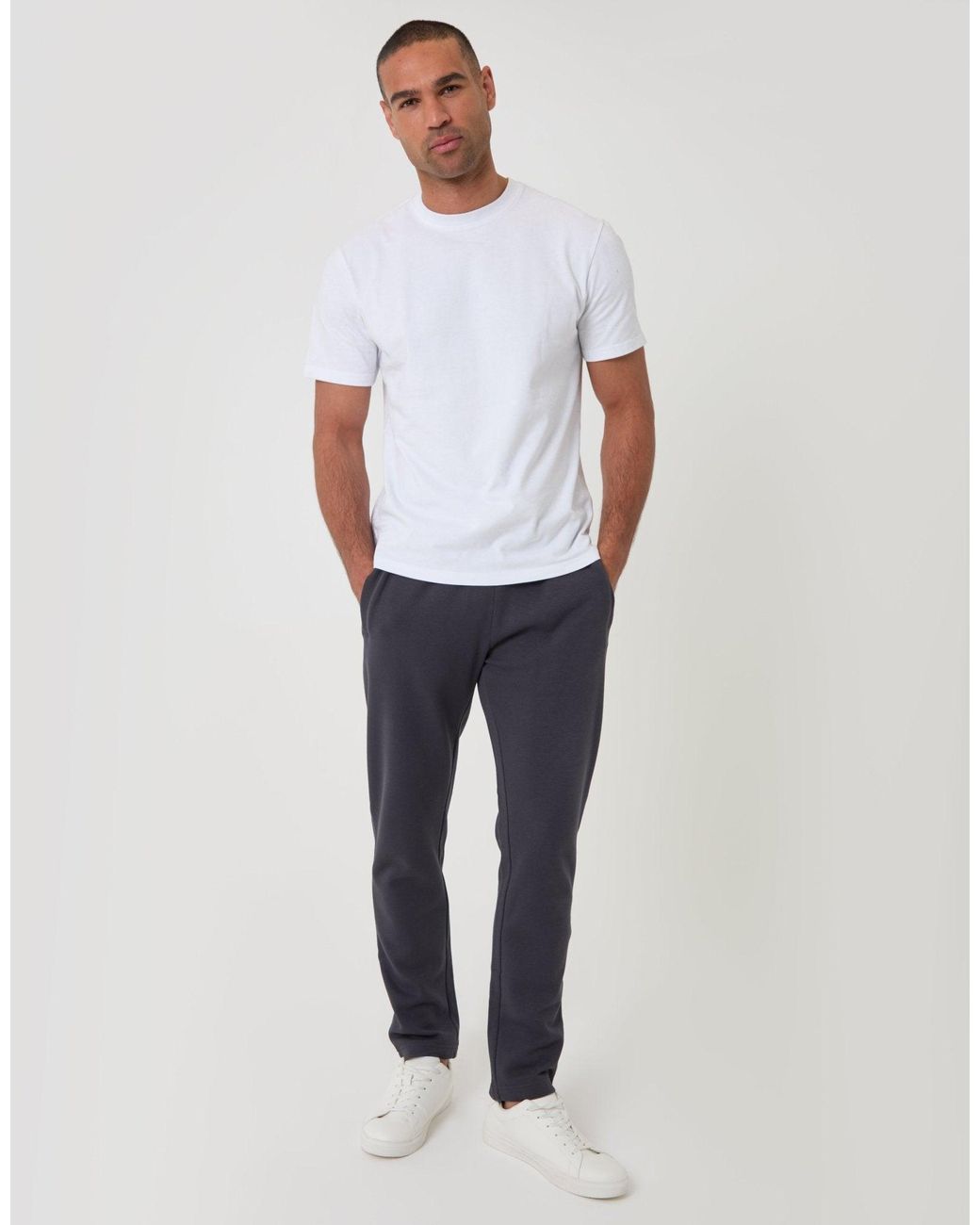 Threadbare White Regular Fit Cotton Rich Joggers for men