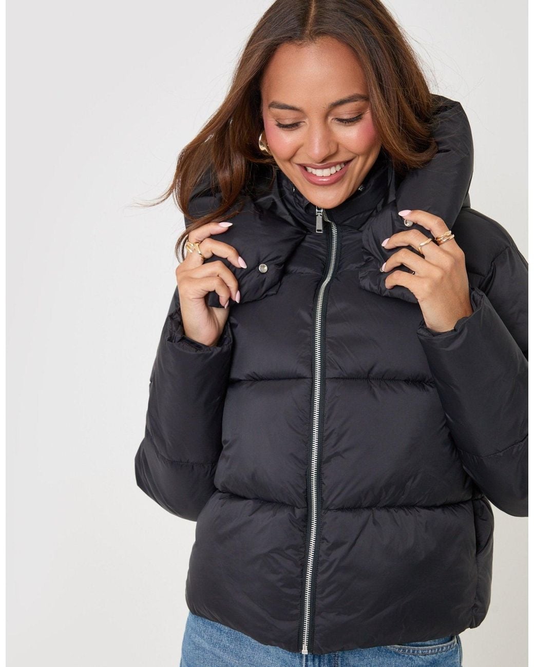 Threadbare Blue Petite Showerproof Funnel Neck Puffer Coat