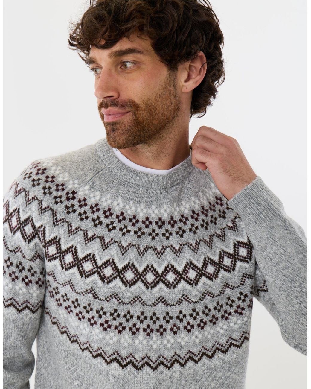 Threadbare Gray Geometric Fairisle Knitted Christmas Jumper for men