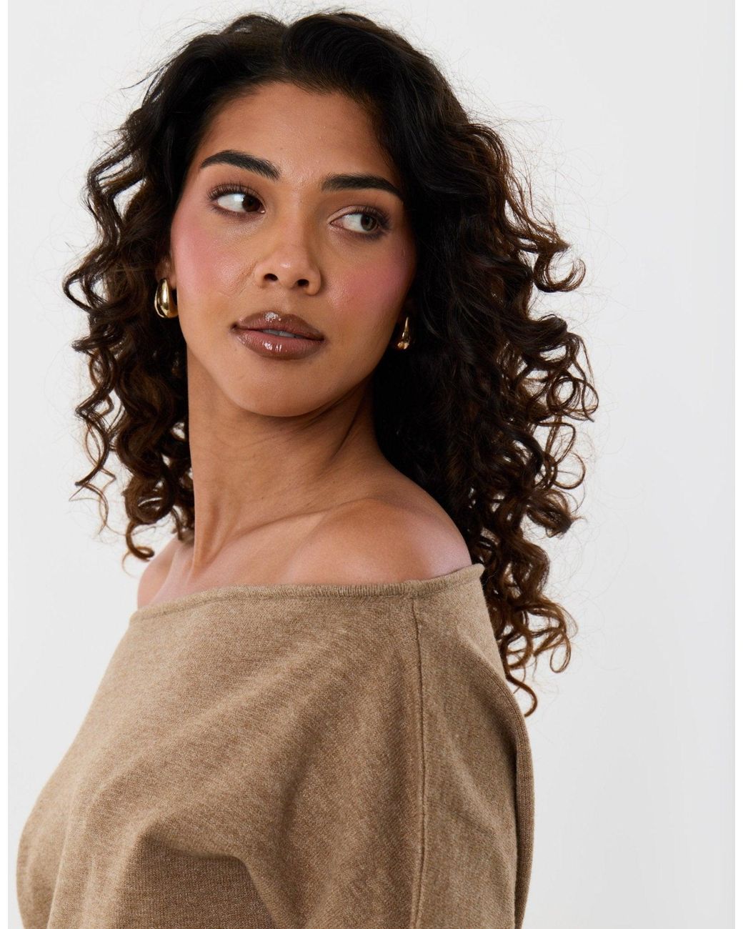 Threadbare Brown Short Sleeve Slash Neck Jumper