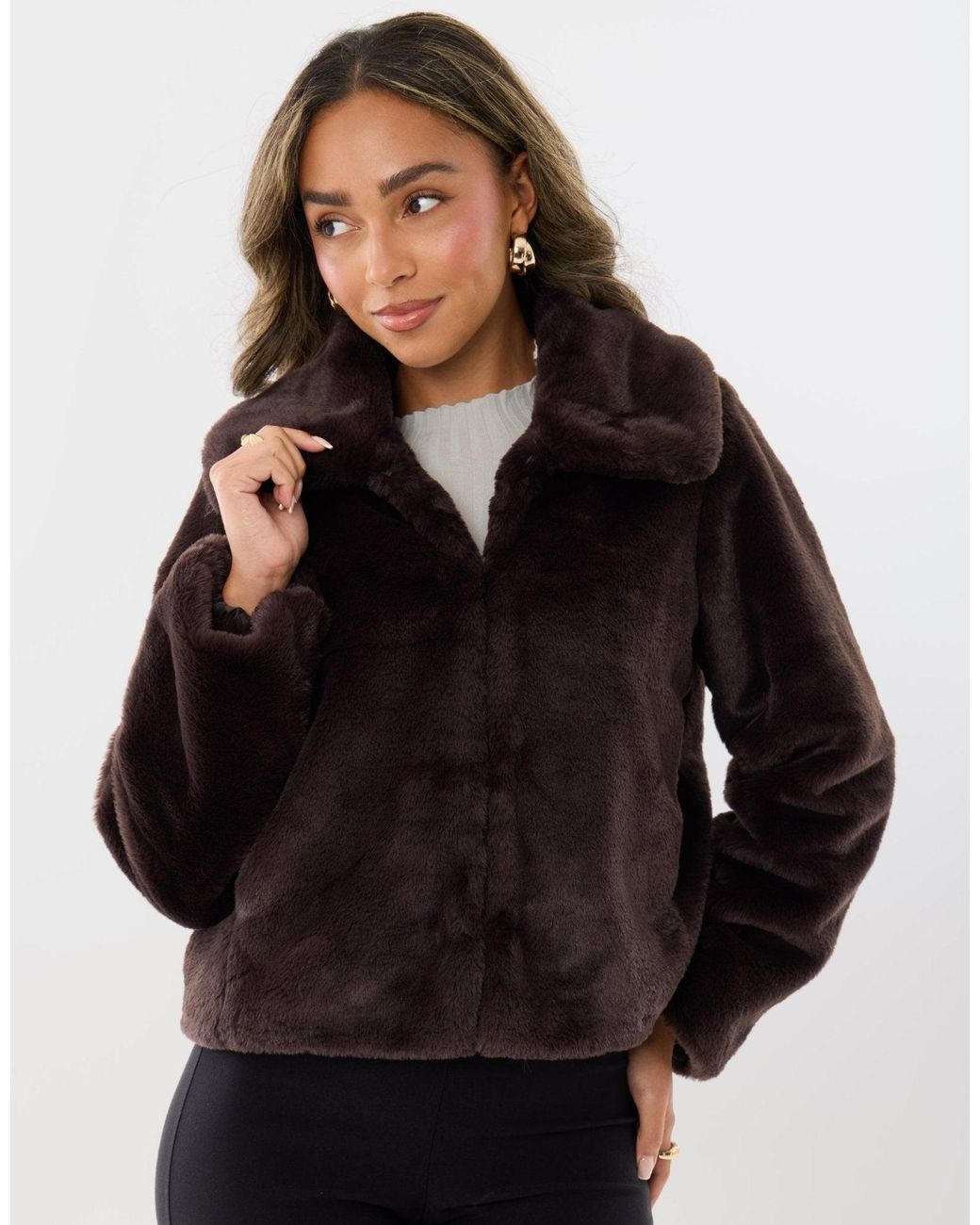Threadbare Black Short Collared Faux Fut Coat
