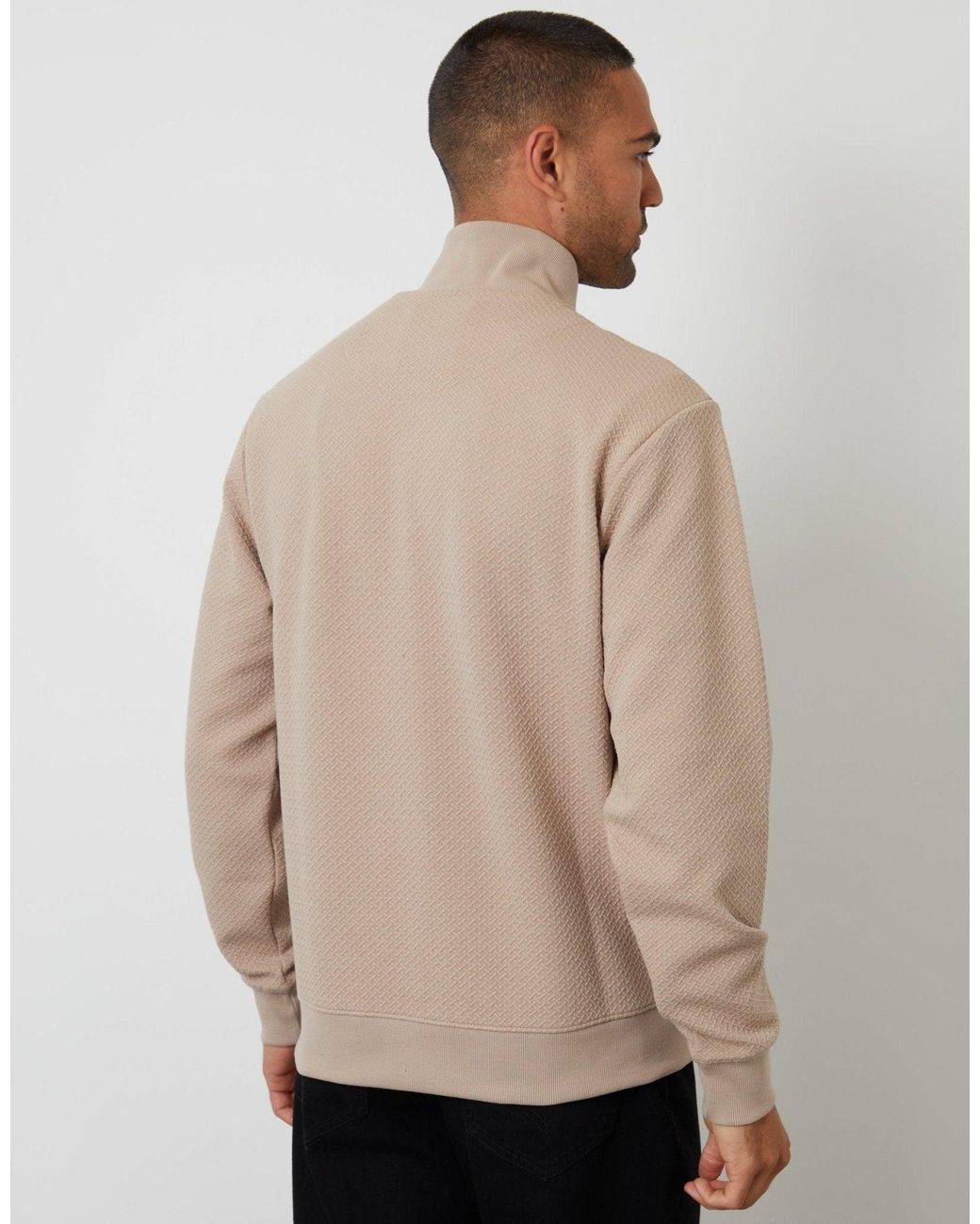 Threadbare Natural Textured Quarter Zip Sweatshirt for men