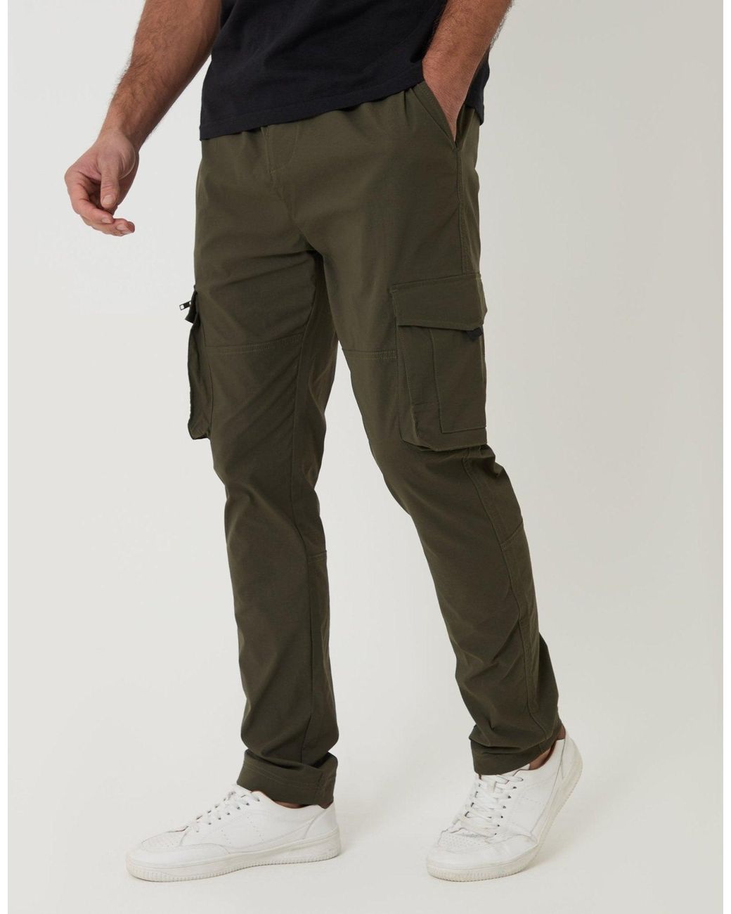 Threadbare Green Slim Fit Stretch Cargo Trousers for men