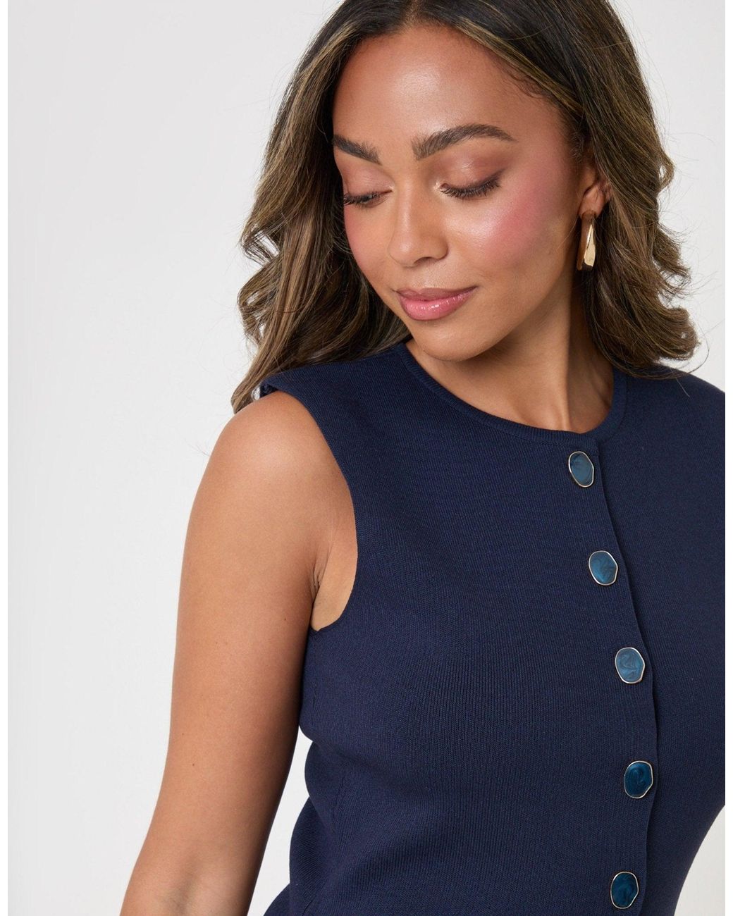 Threadbare Blue Ribbed Knitted Waistcoat