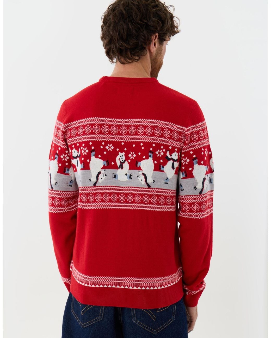 Threadbare Red Skating Bear Fairisle Christmas Jumper for men