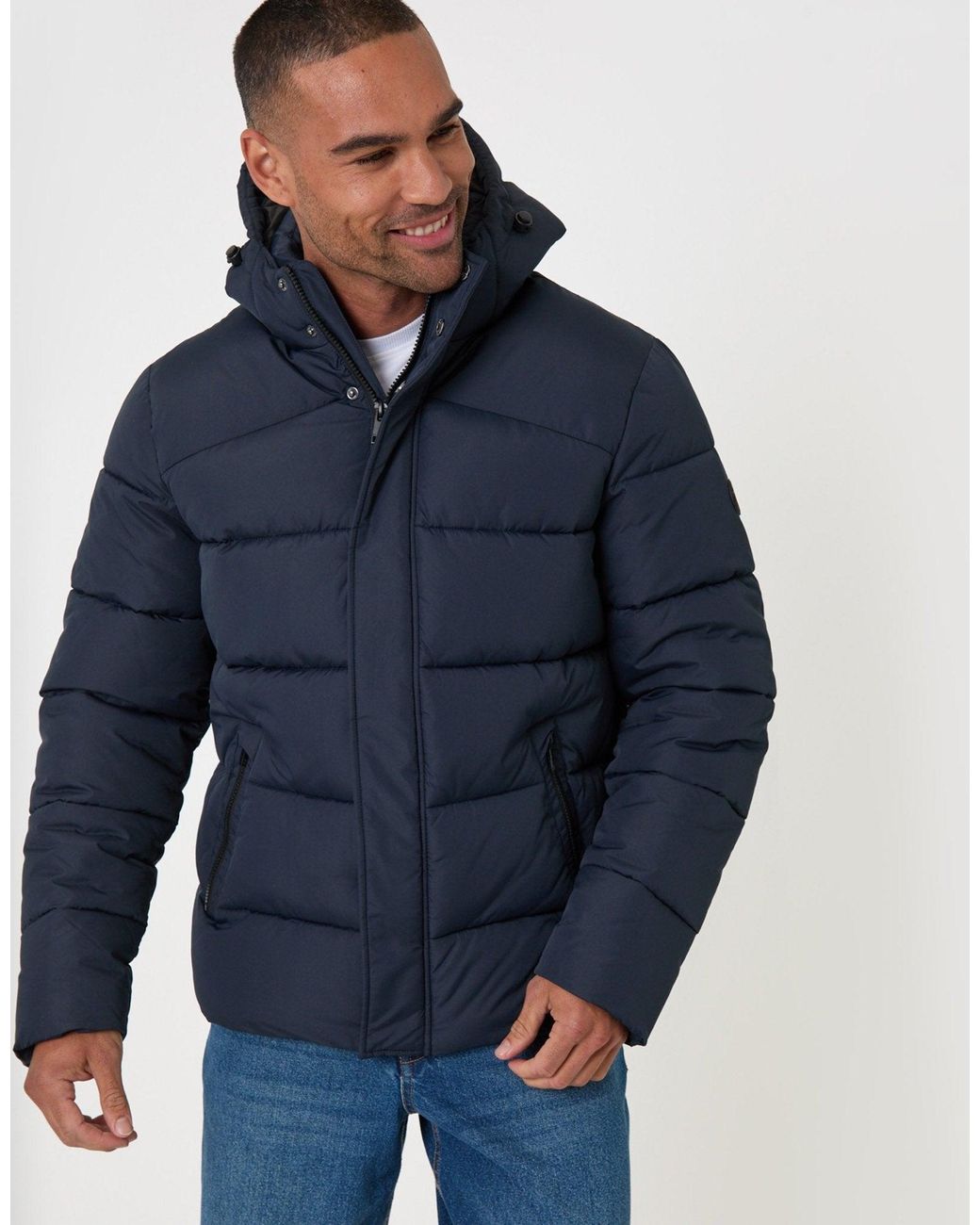 Threadbare Blue The Staple Showerproof Puffer Coat for men