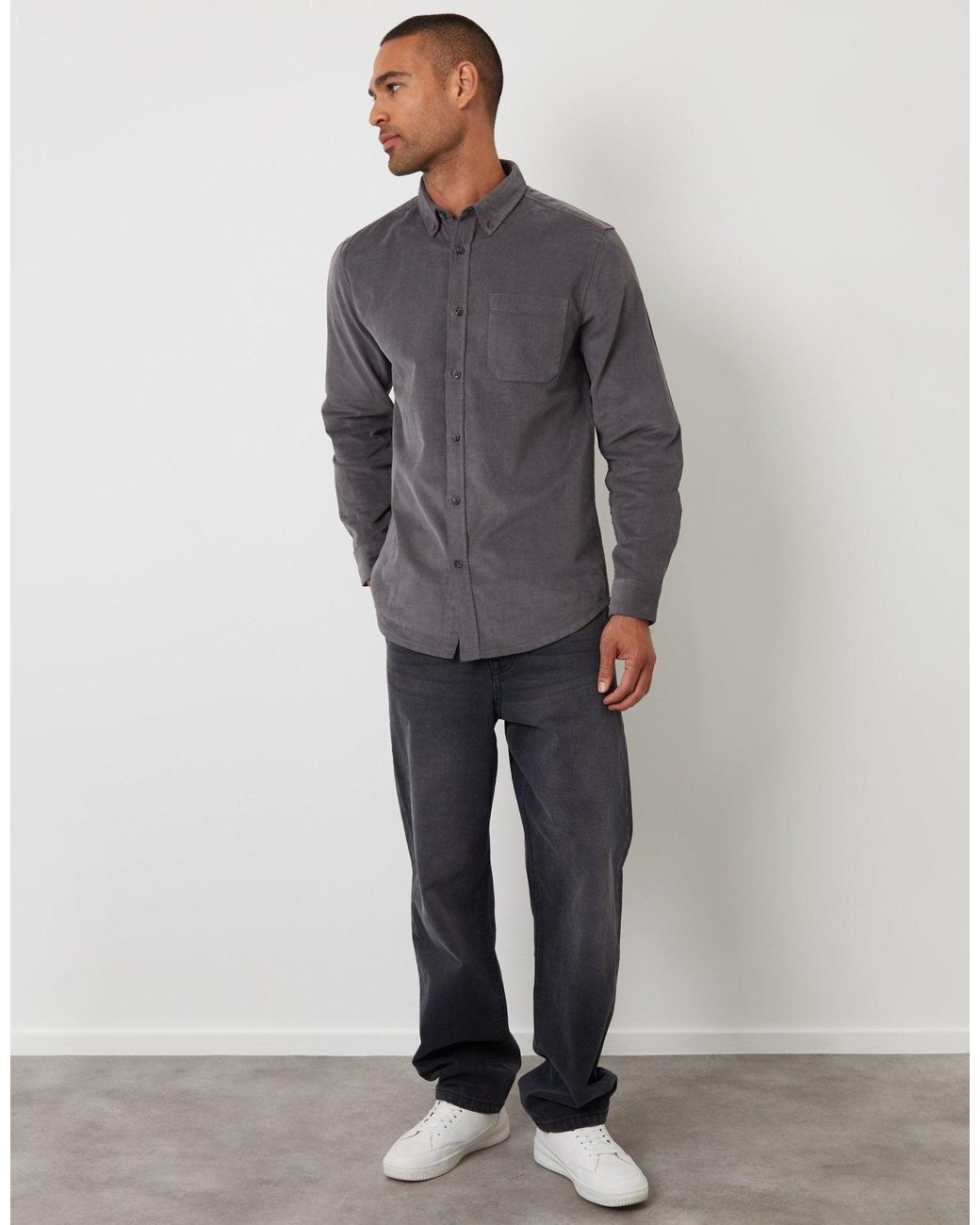 Threadbare Gray Corduroy Shirt for men