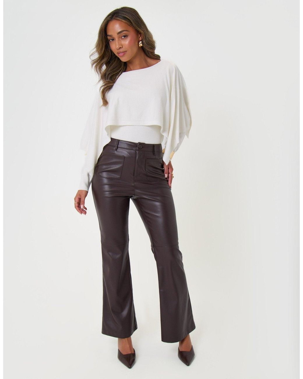 Threadbare White Faux Leather Flared Trousers