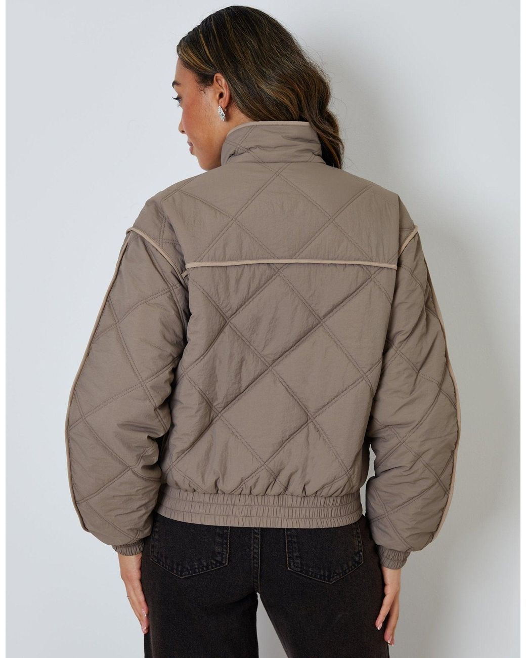 Threadbare Brown Quilted Funnel Neck Bomber Jacket