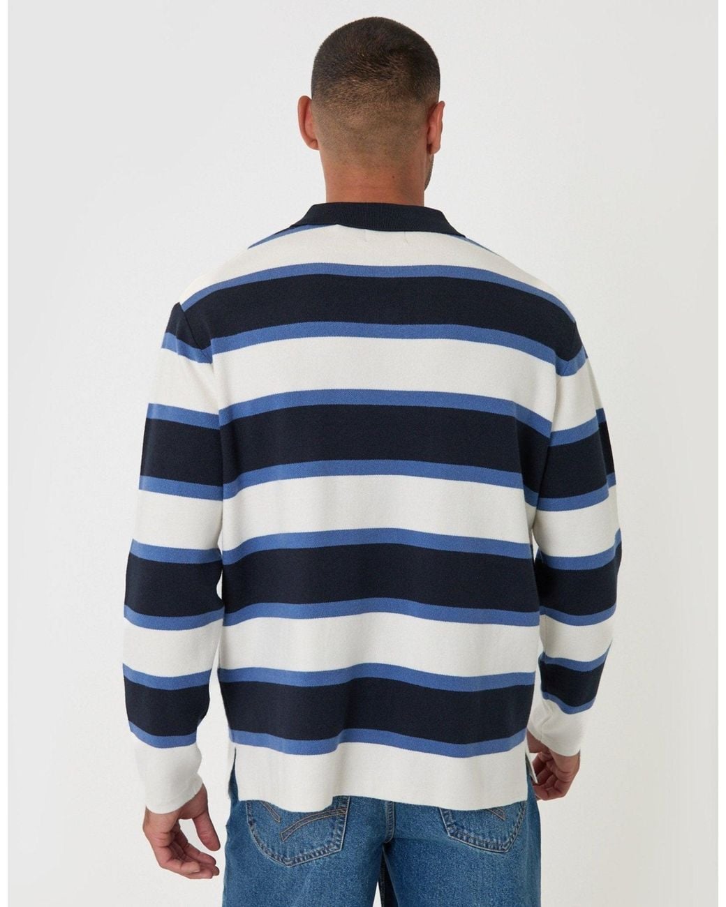 Threadbare Blue Relaxed Fit Knitted Rugby Polo for men