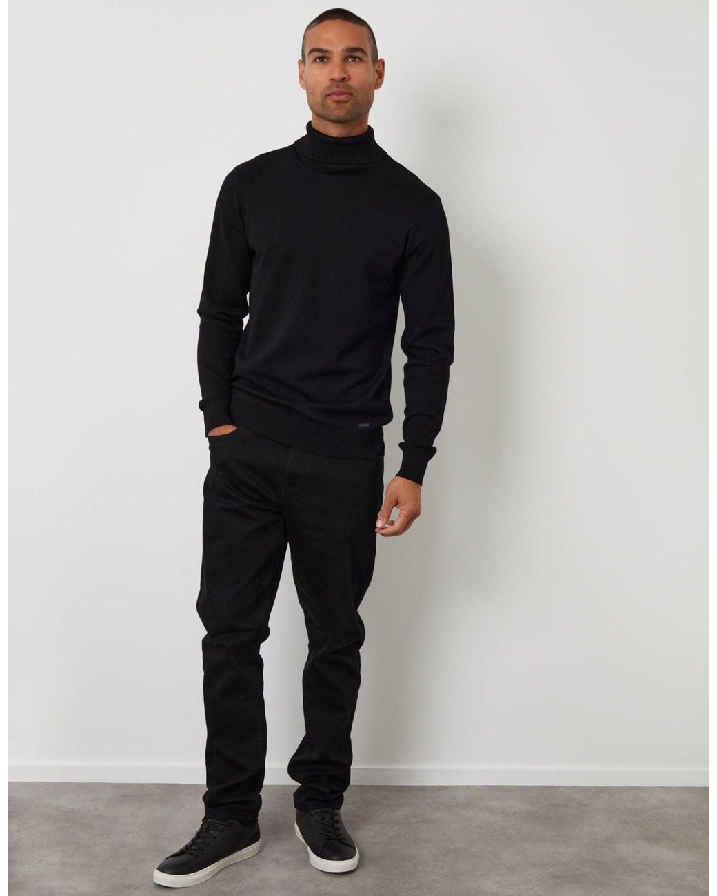 Threadbare Blue Knitted Roll Neck Jumper for men