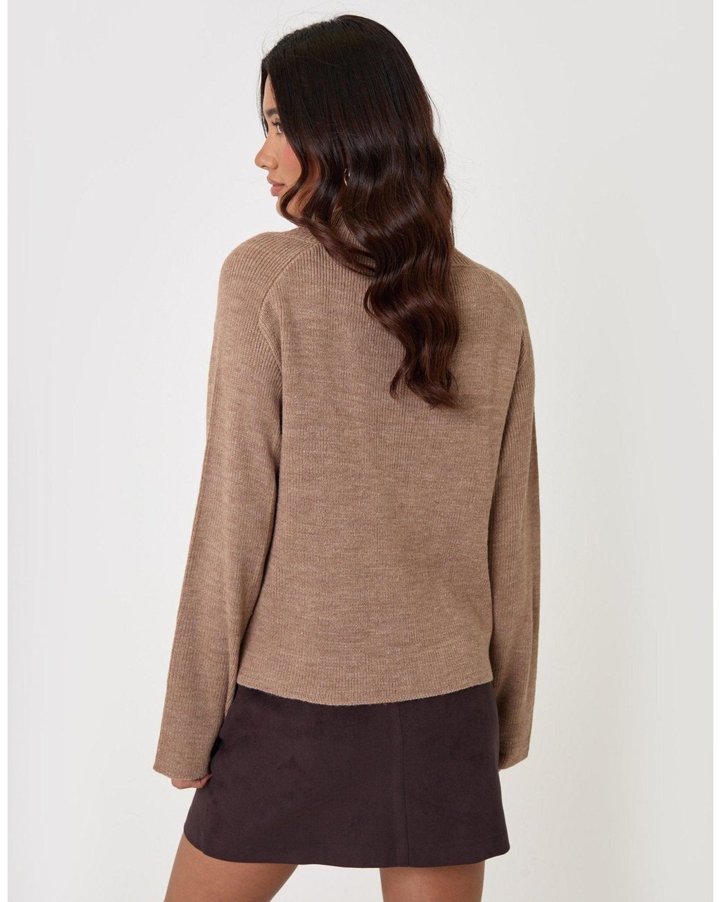 Threadbare Natural The Everyday Deep Rib V-Neck Jumper