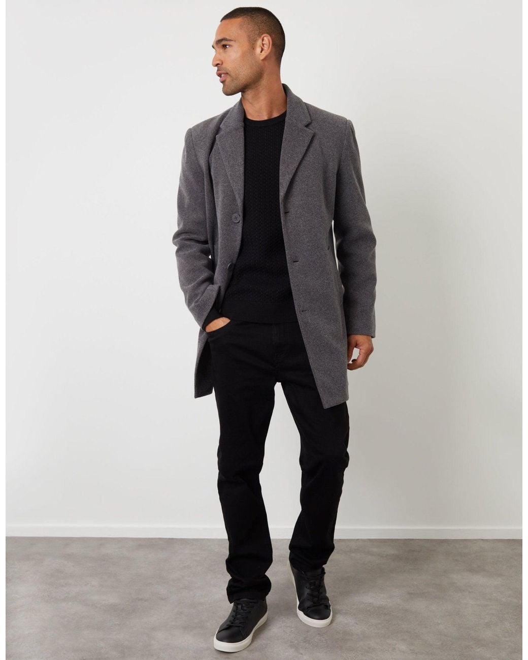 Threadbare Gray The Classic Faux Wool Trench Coat for men