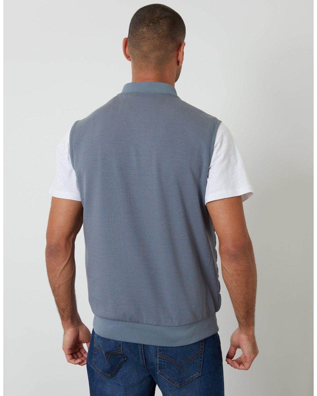 Threadbare Blue Quilted Hybrid Gilet for men