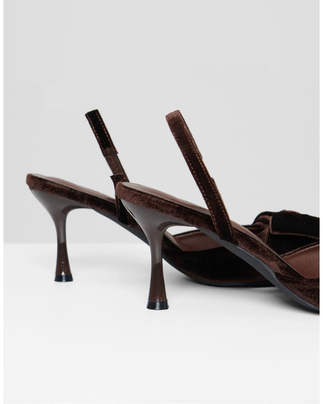 Threadbare Brown Velvet Bow Kitten Heels