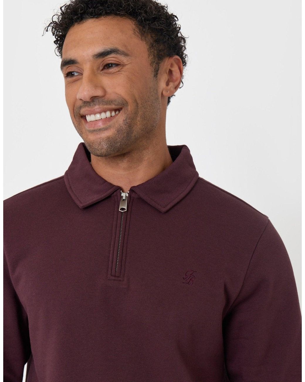 Threadbare Purple Quarter Zip Long Sleeve Polo Sweatshirt for men