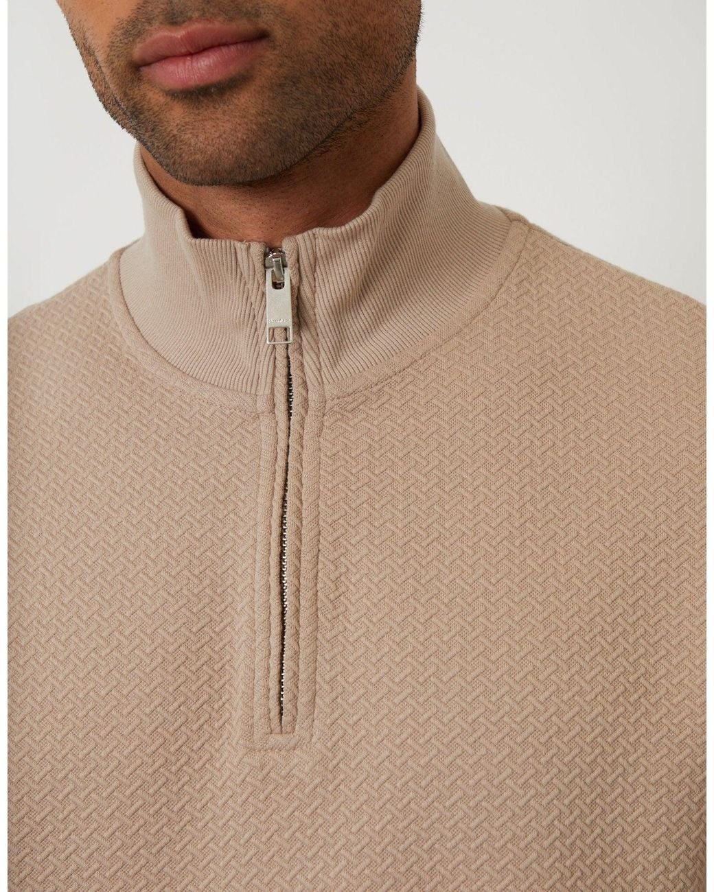 Threadbare Natural Textured Quarter Zip Sweatshirt for men